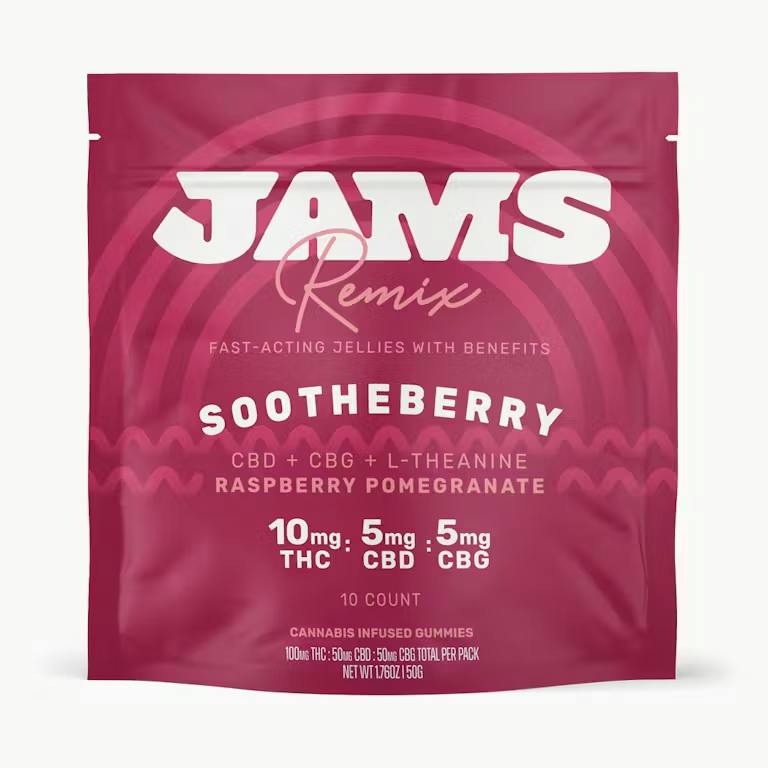 Jams | Edible | Fast Acting Remix | Hybrid | Sootheberry | 100mg | 10 Pack
