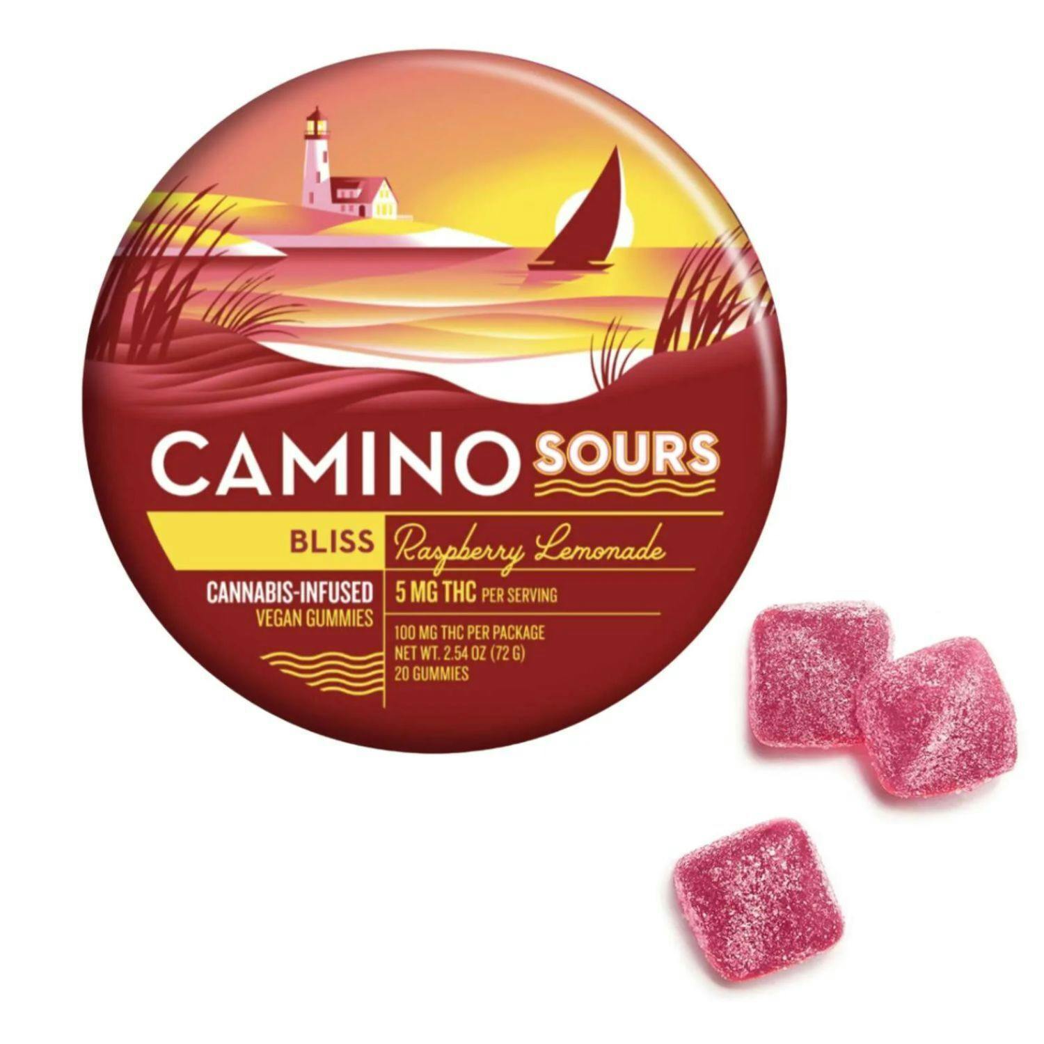 Bliss | Raspberry Lemonade Sours Gummies | 100mg | 10ct | 10mg/ea by Camino
