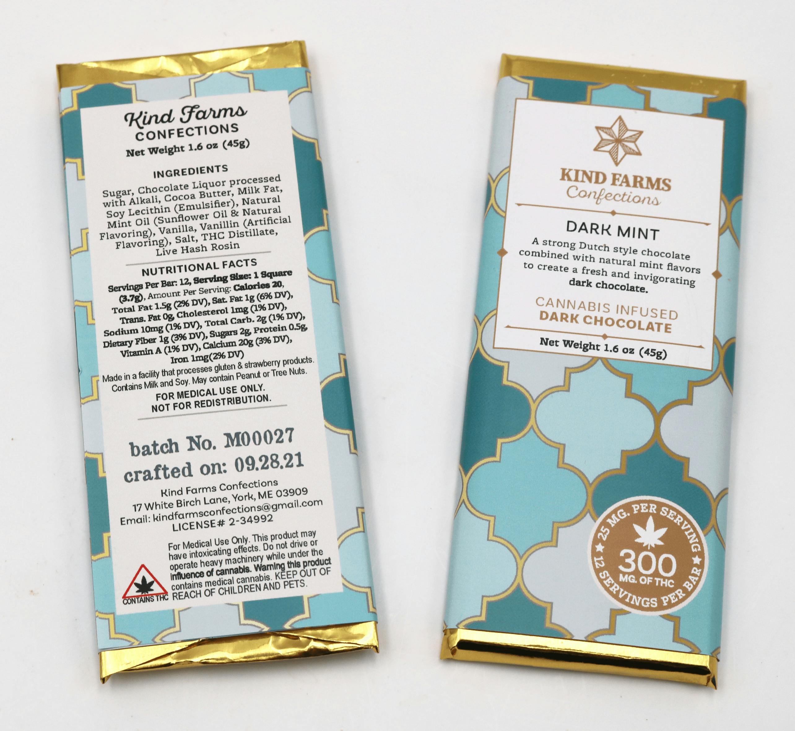 300mg Dark Mint Chocolate Bar