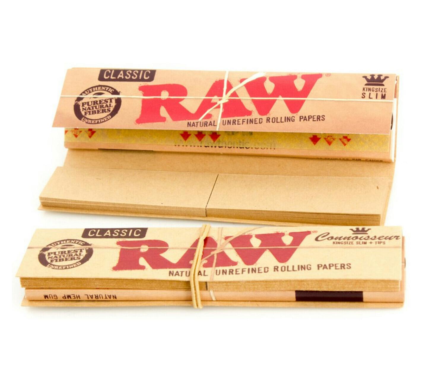 Raw Classic Connoisseur KS Slim Rolling Papers and Tips