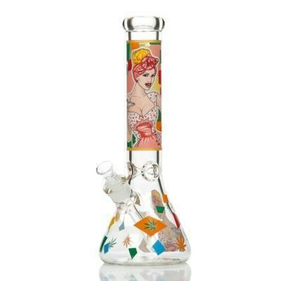 14" Glamour Girl Beaker Pink and White