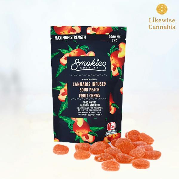 20-PACK 1000MG SOUR PEACH GUMMIES - SMOKIEZ