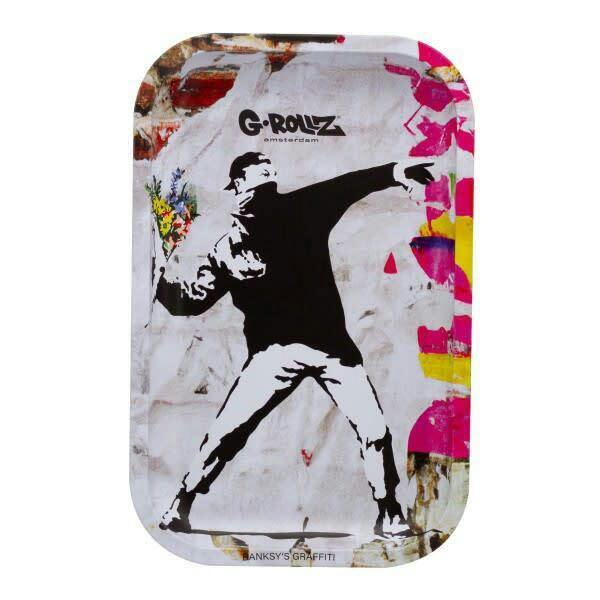G-Rollz - Banksy's Graffiti Flower Thrower Alt Metal Rolling Tray - Medium
