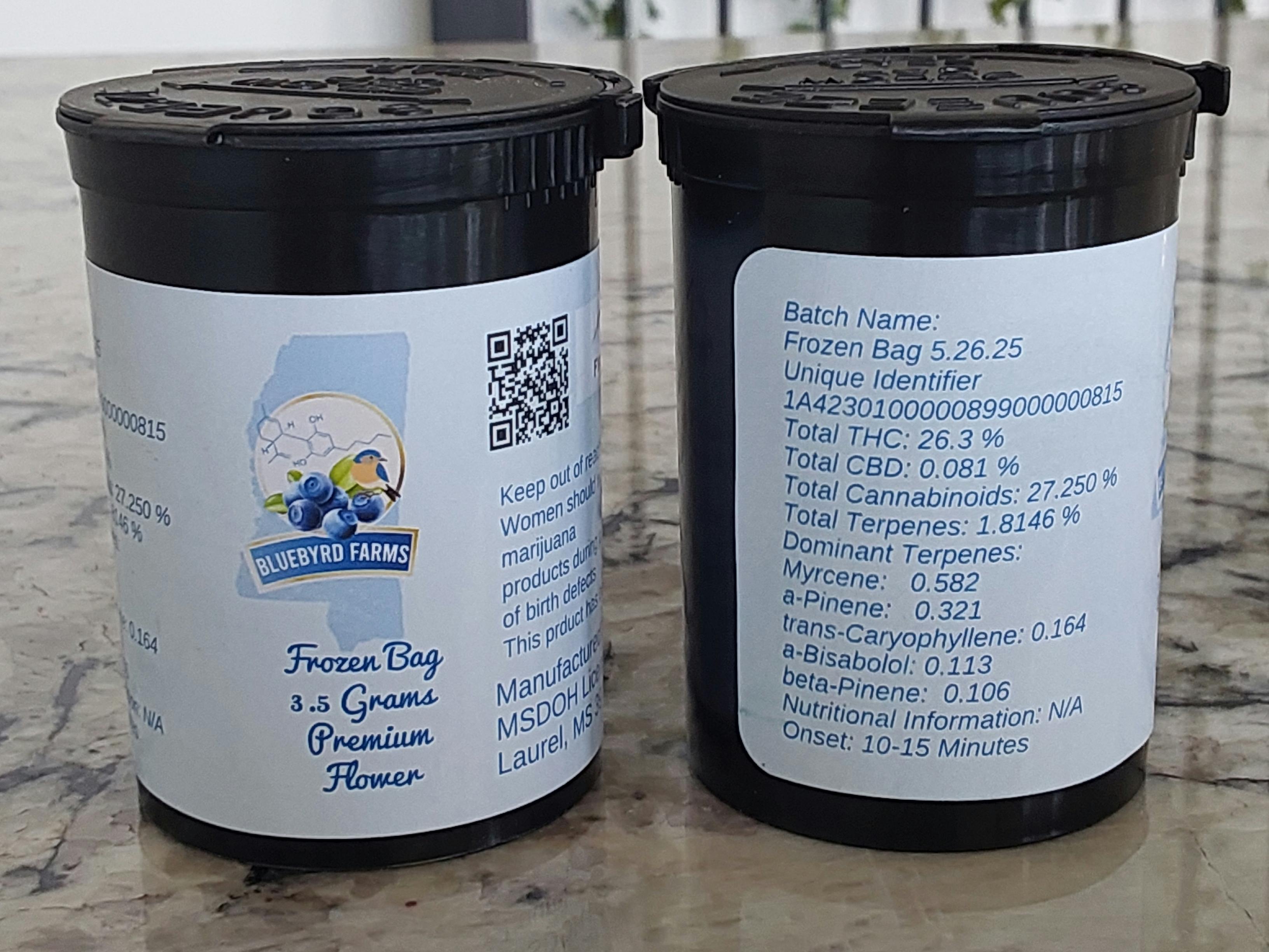 Frozen Bag | 3.5G Flower Jars | Blue Byrd Farms