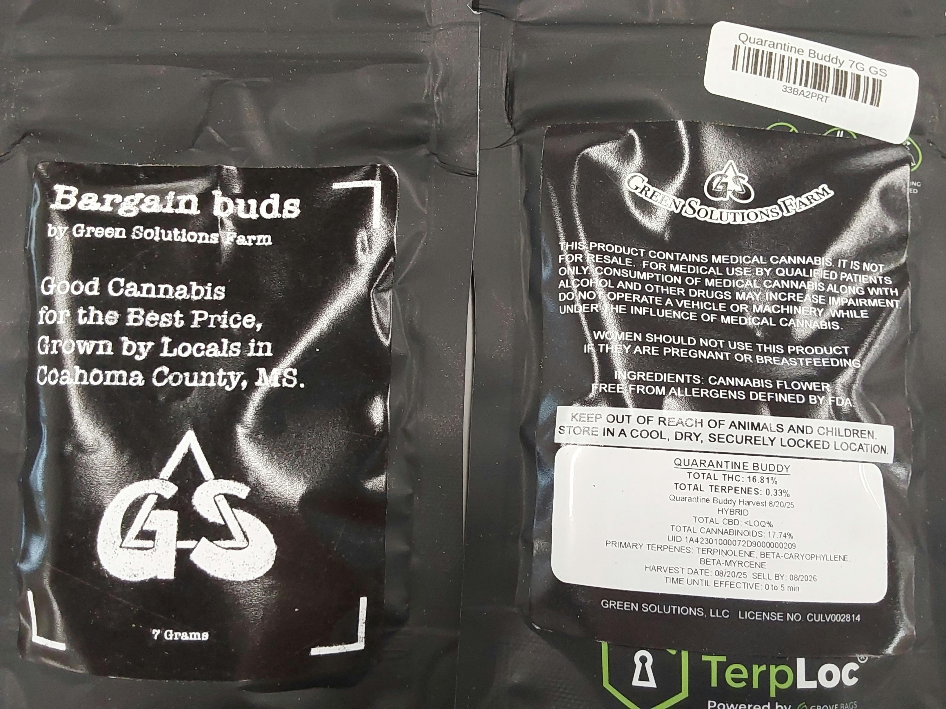 Quarantine Buddy | 7G Flower Bag | Green Solutions