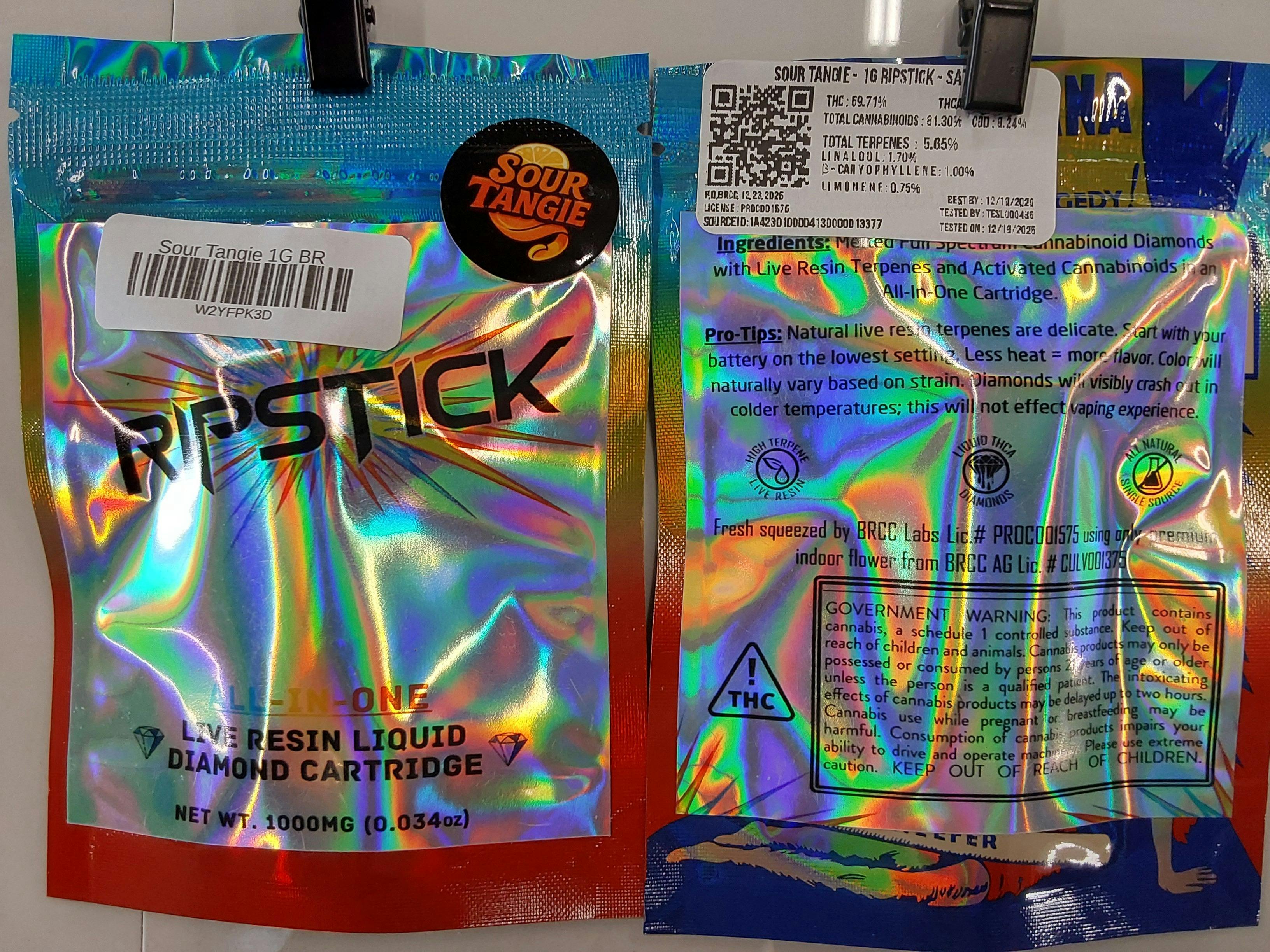 Sour Tangie | 1G Ripstick Liquid Diamond Disposable Vape Cart | BRCC