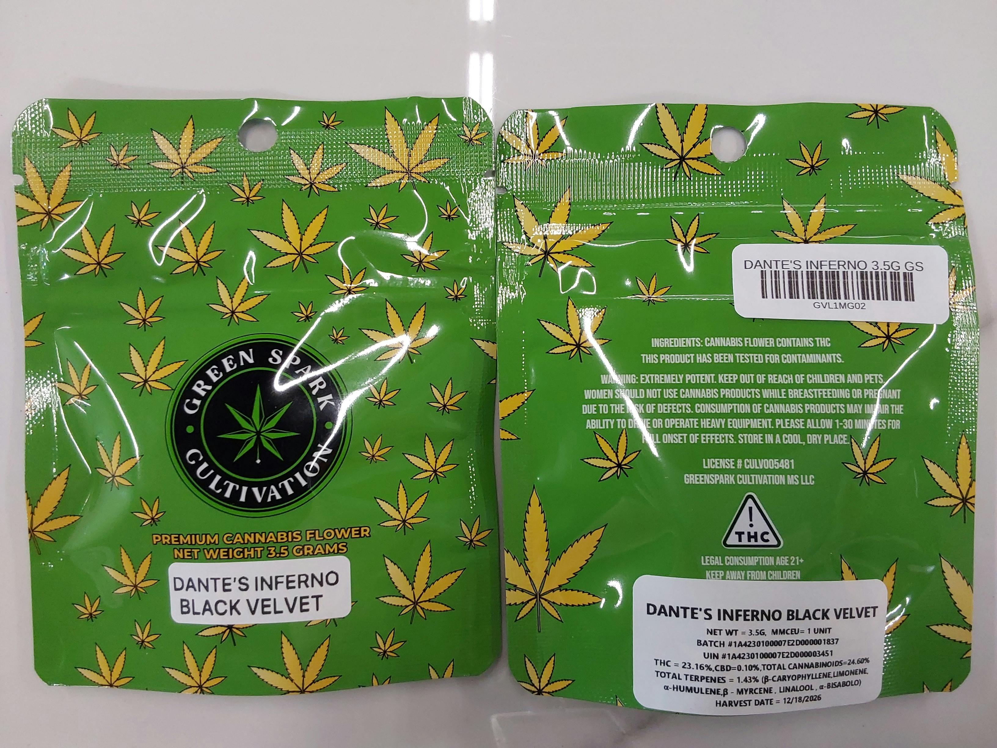 DANTE'S INFERNO BLACK VELVET | 3.5G Flower | Green Spark