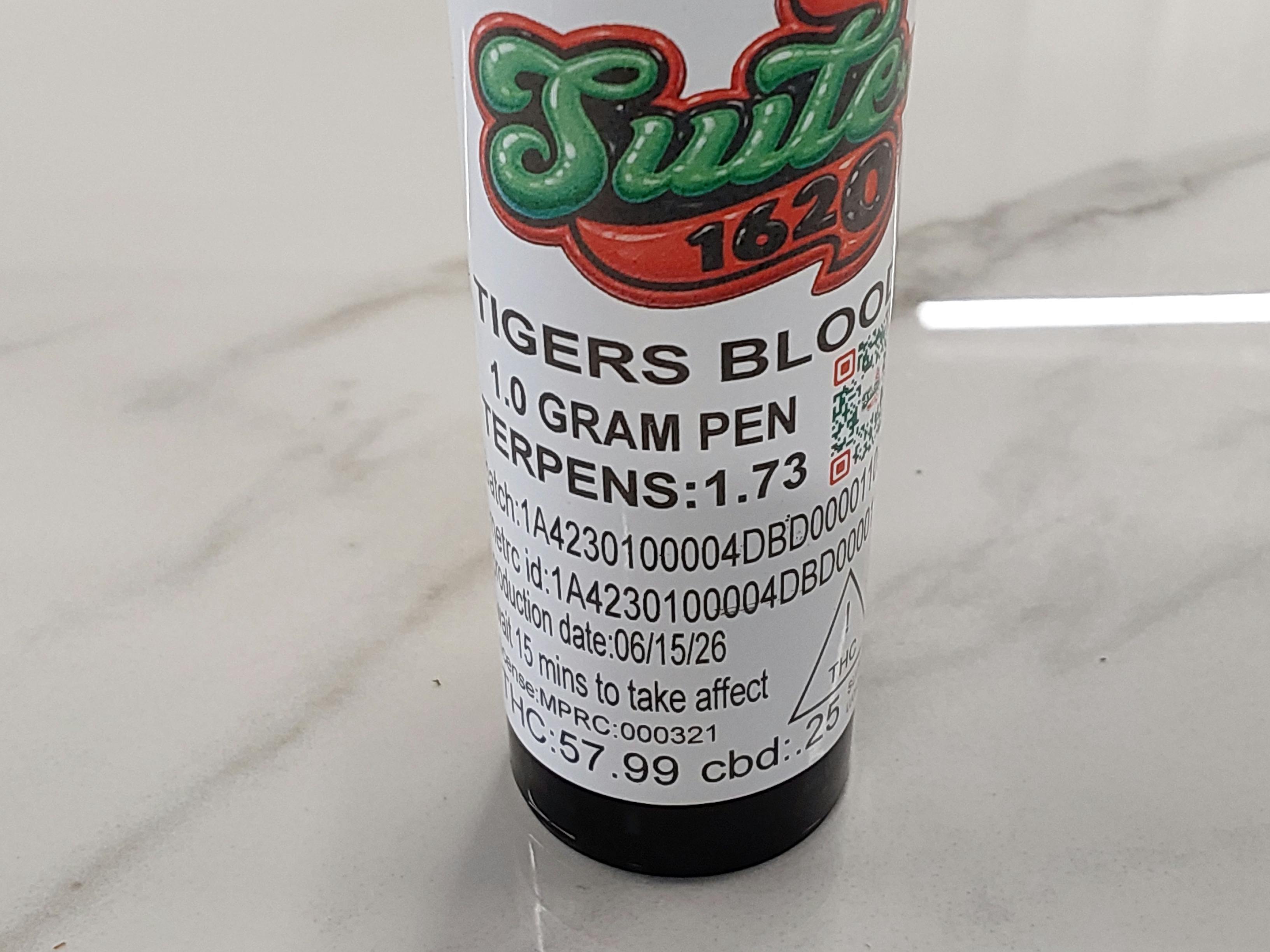 Tigers Blood | 1G Disposable Vape Pen | Suite 1620 cannabis product