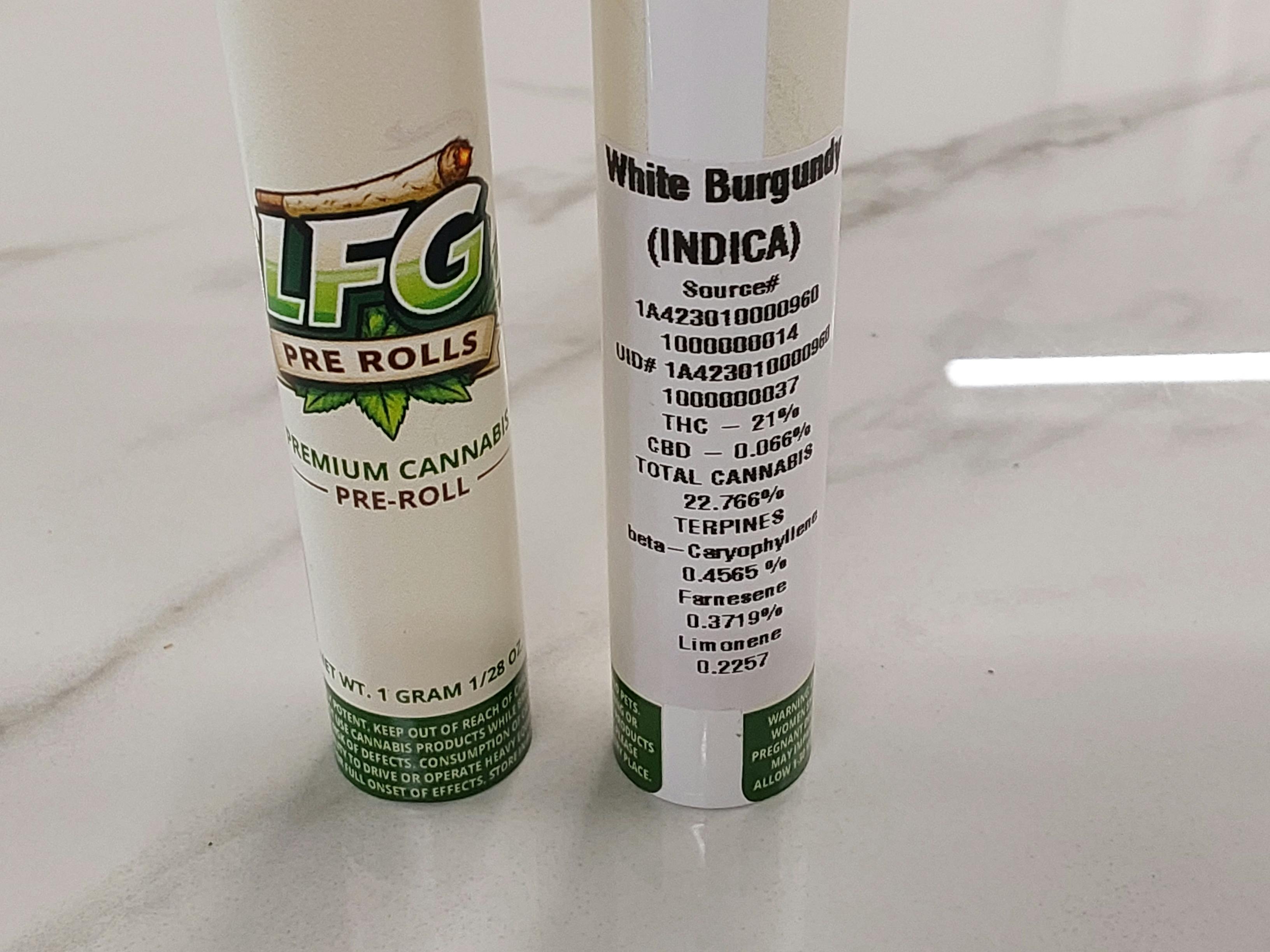 White Burgandy | 1G (.5Gx2) Super Fresh Pre Rolls | LFG Technology
