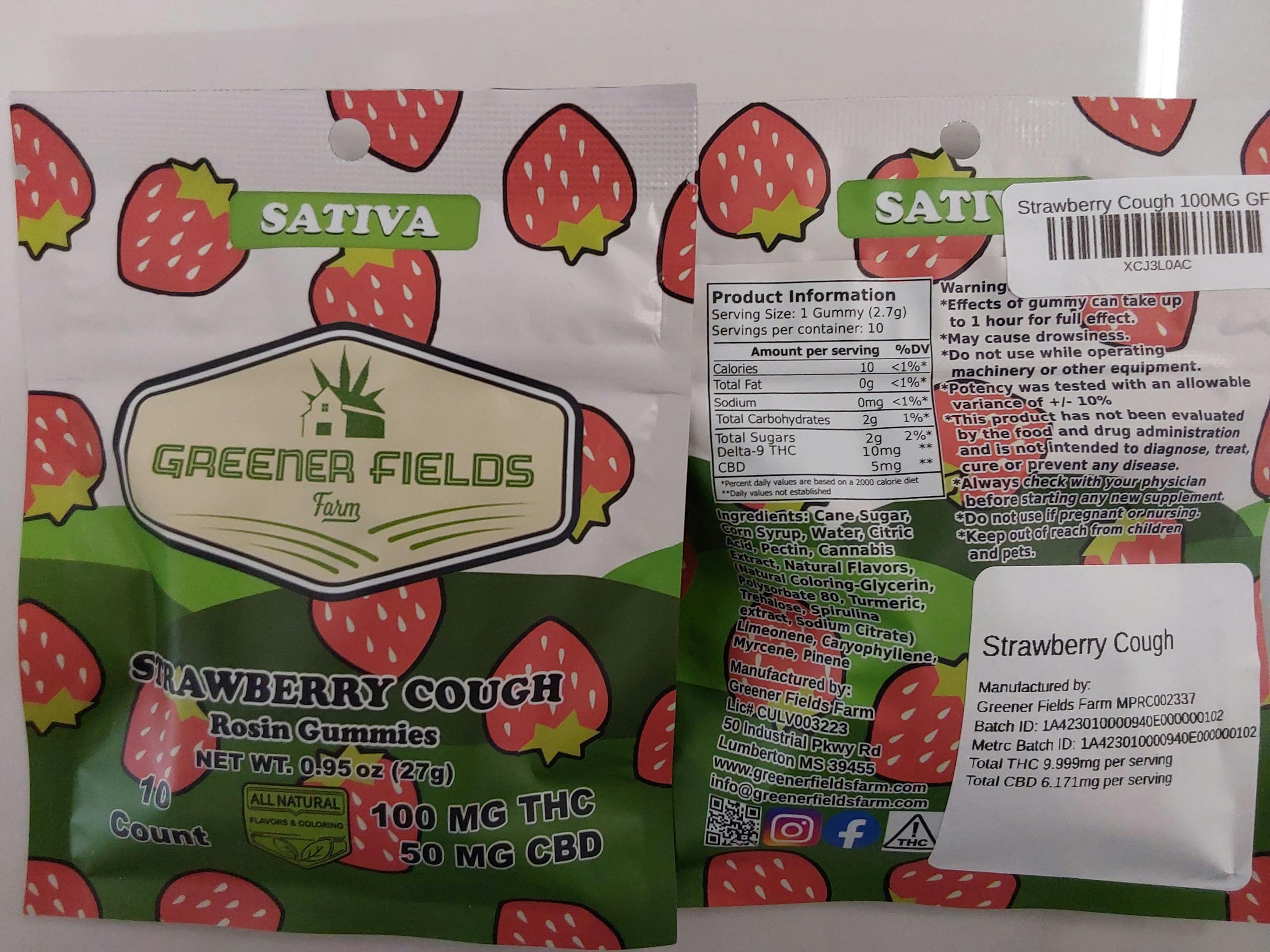 Strawberry Cough | 100MG Gummies | Greener Fields