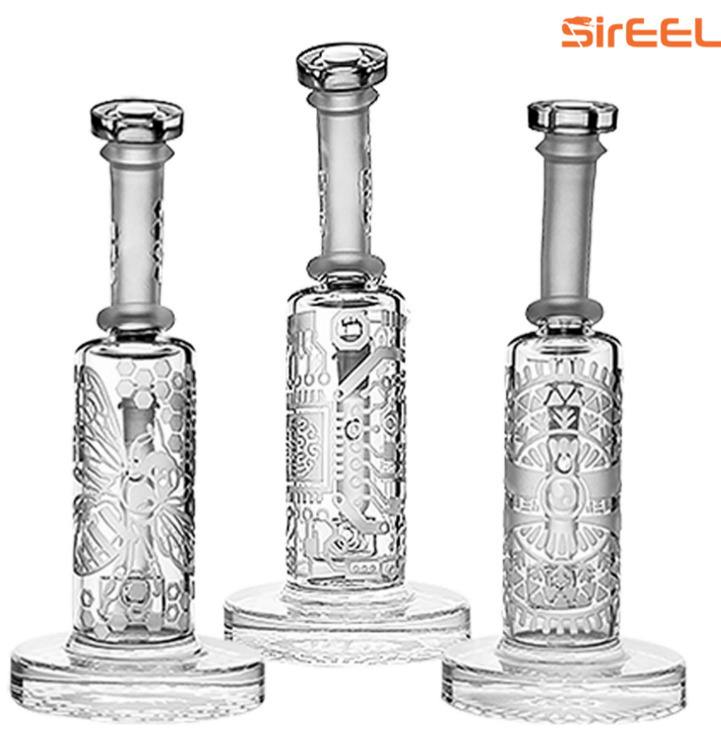 8" Clear Etched Bong with Bowl, Assorted Designs
