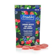 Smokiez Sour Jamberry 1:1 THC:CBN Fruit Chews 10pk 100mg Indica SALE DD