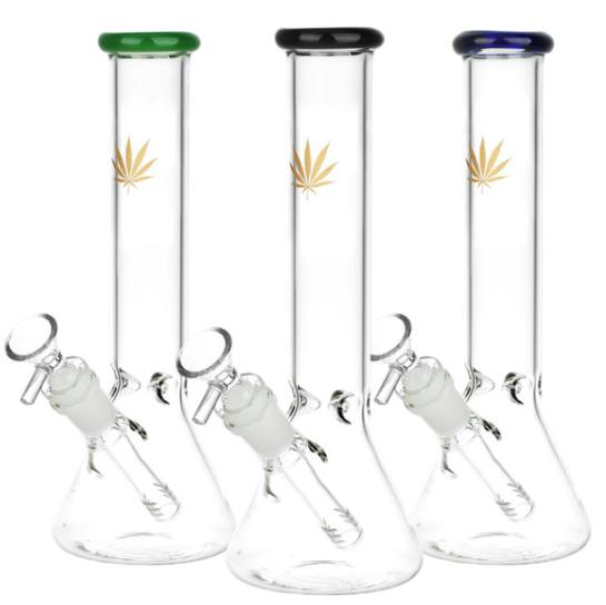 Gold Hemp Leaf Bong Glass Beaker - 10"