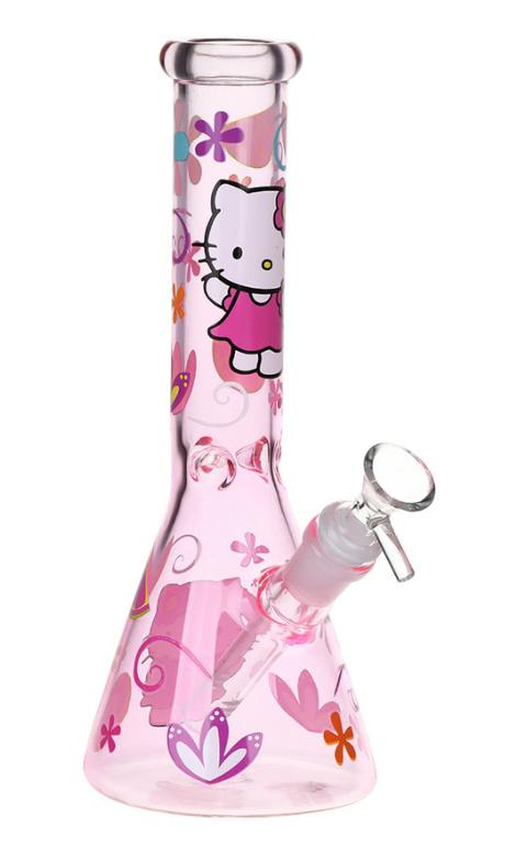 Greetings Feline Kitty Glass Beaker Water Pipe Bong - 10" Pink Glass