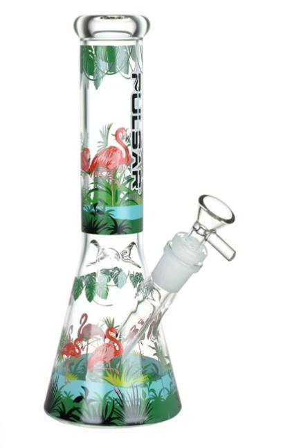 Pulsar : Chillin' Flamingos Beaker Glass Bong - 9.75" / 14mm F
