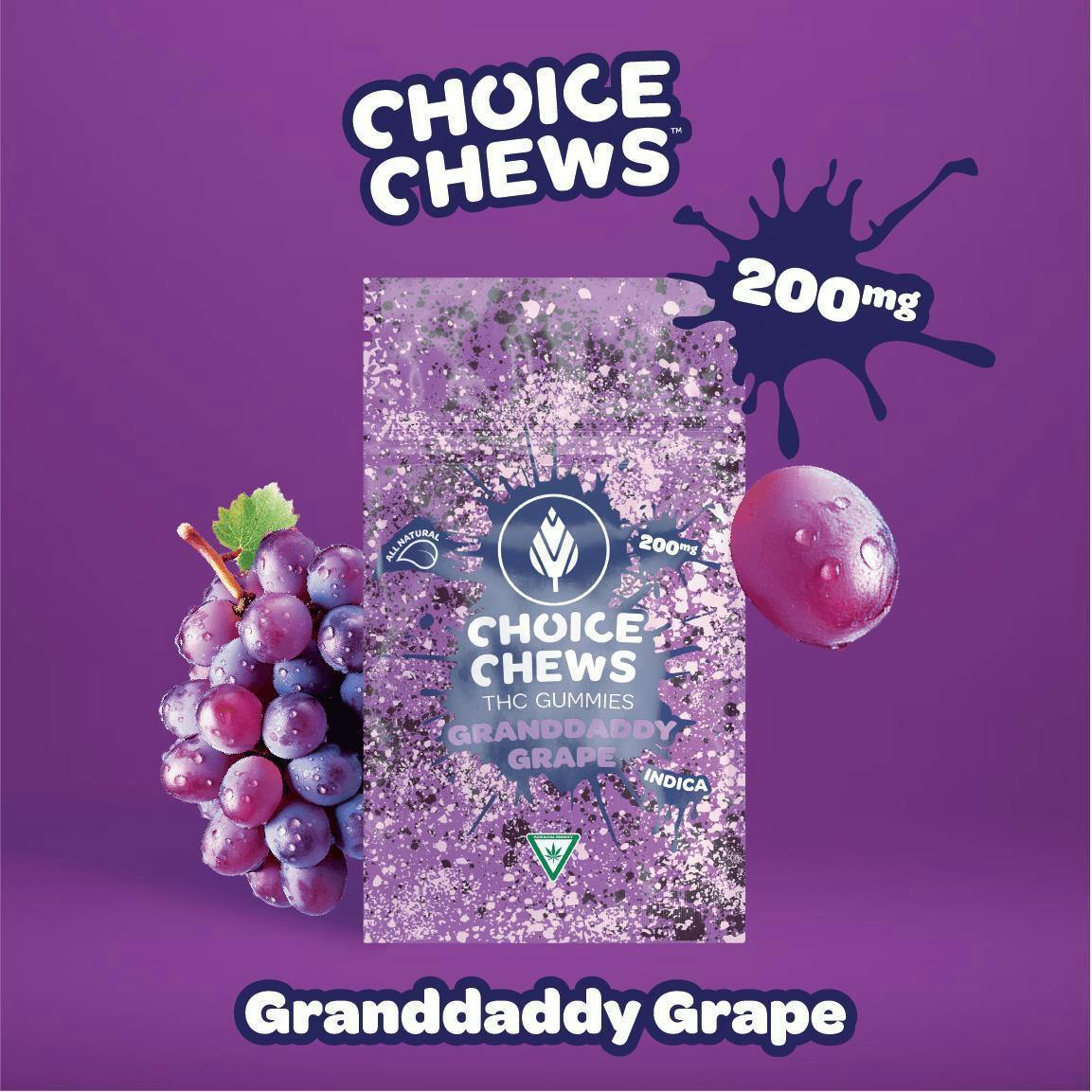 Granddaddy Grape Indica Enhanced Gummies | Choice Chews | 200mg (2/$7)