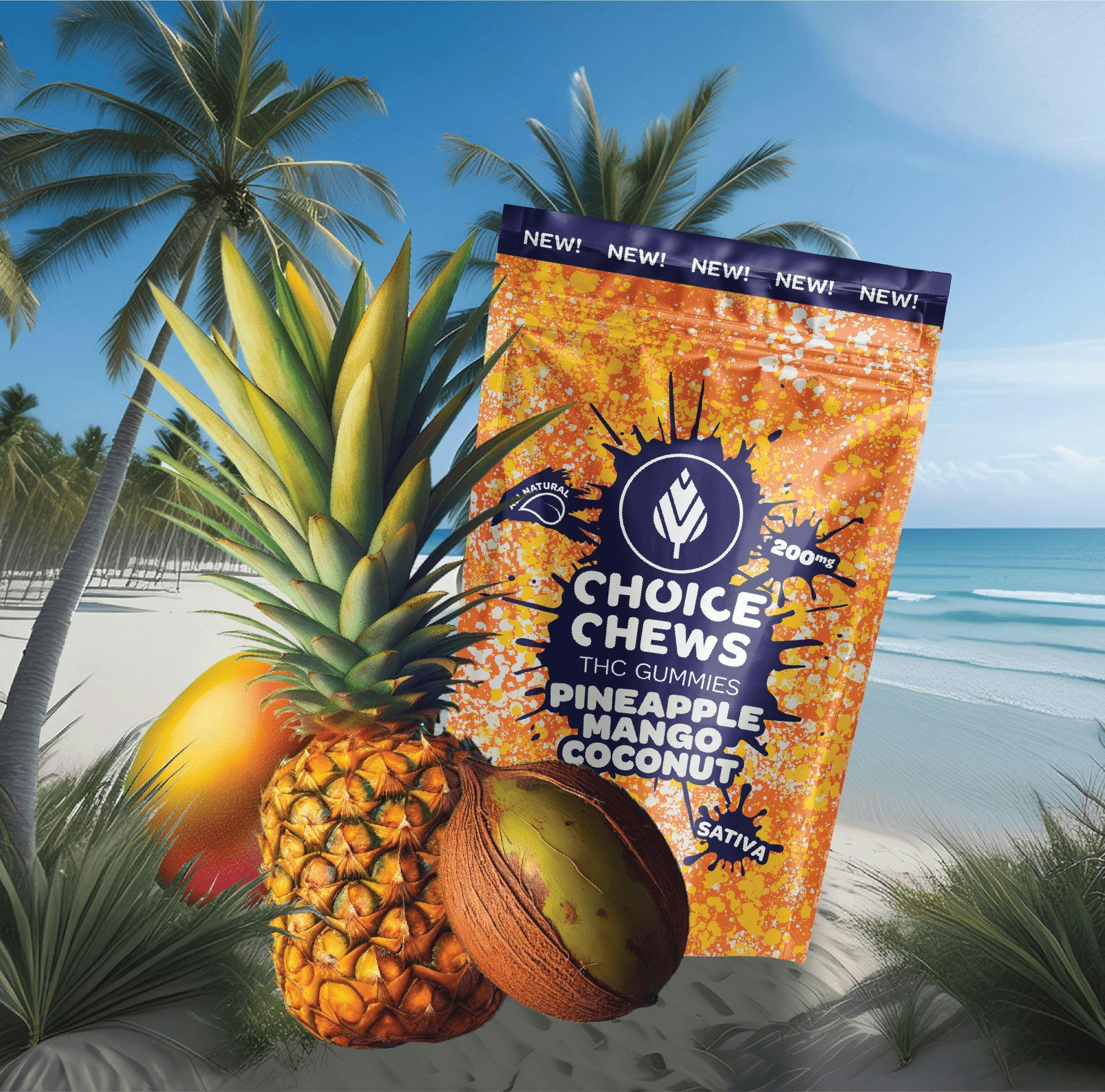 Pineapple Mango Coconut Sativa Enhanced Gummies | Choice Chews | 200mg (2/$7)
