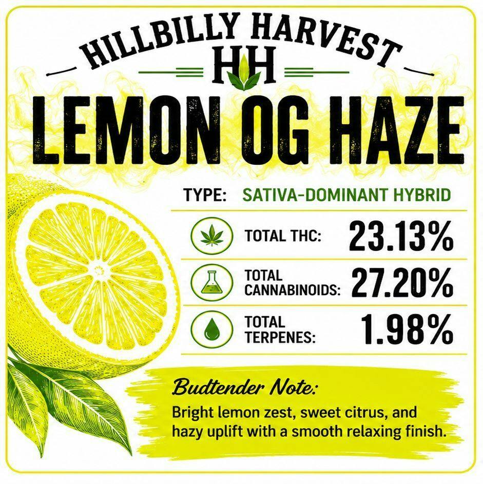 28G -HILLBILLY HARVEST - LEMON OG HAZE - SMALLS (SH)