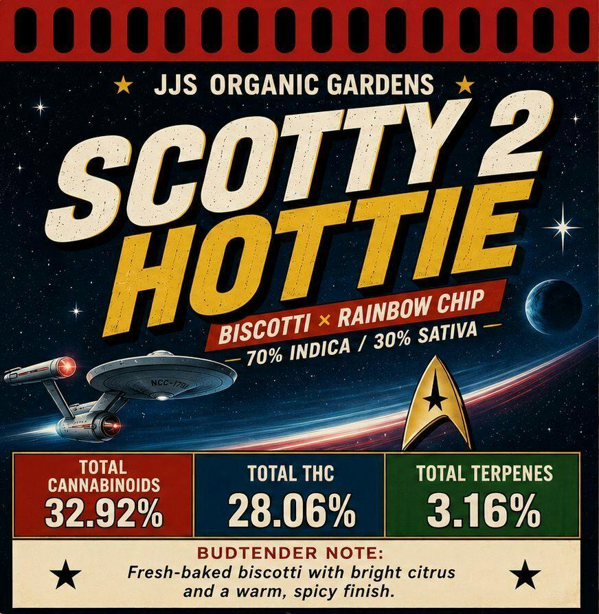JJS ORGANIC GARDENS - Scotty 2 hottie flower 10G