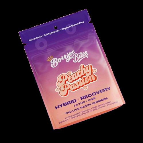 Boujee Bites | Peachy Passion | THC:CBG 200mg Live Rosin Gummies