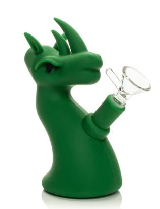 LIT Silicone 6.5" Dragons Water Pipe & Glass Pull Out