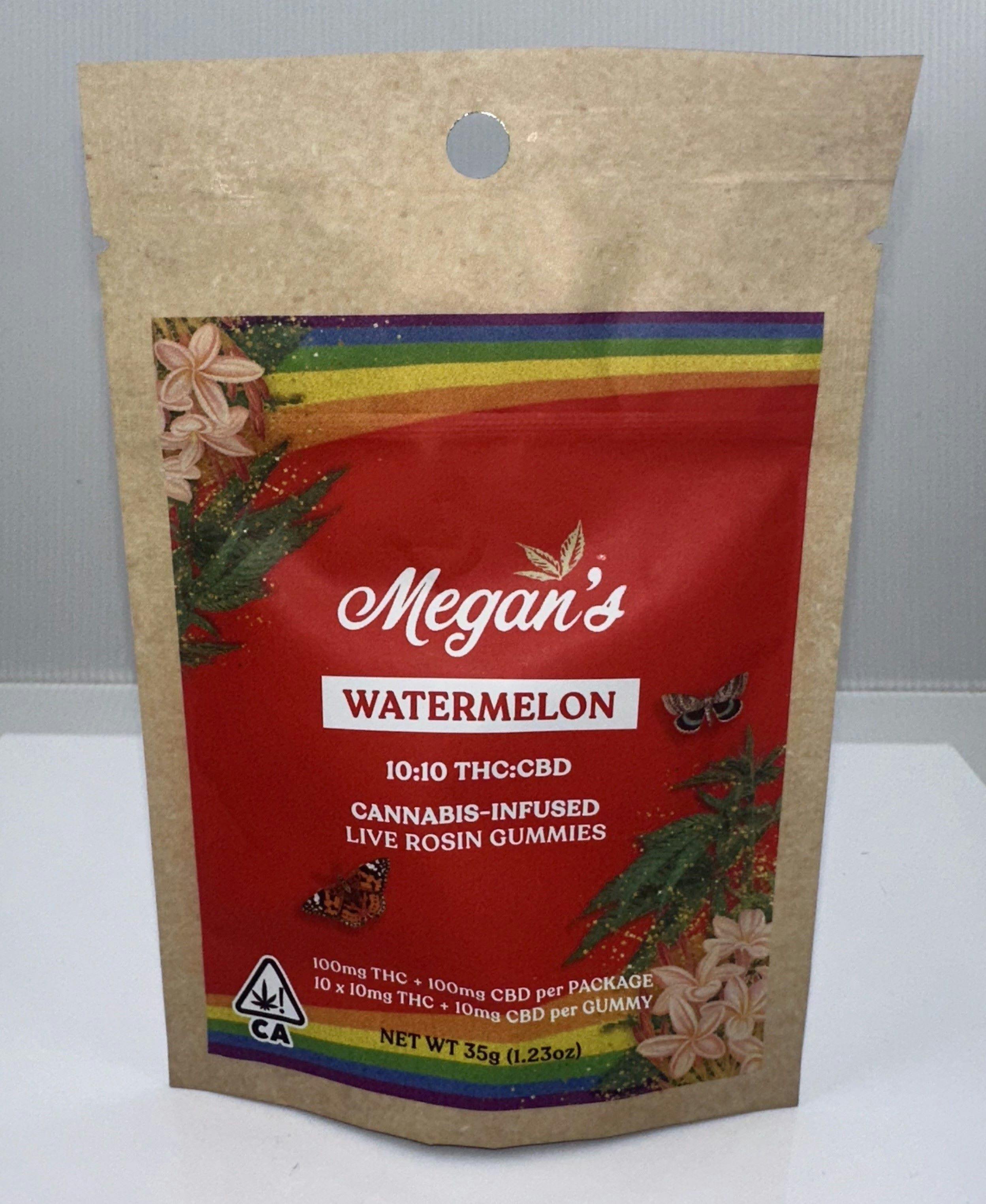 MEGAN'S WATERMELON ROSIN INFUSED GUMMIES 1:1 THC:CBD (10PK)