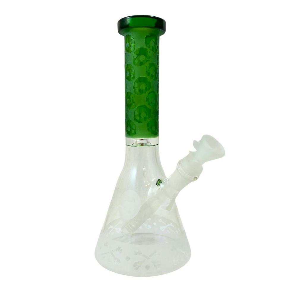 Skull Sandblast Beaker - 10" - Green