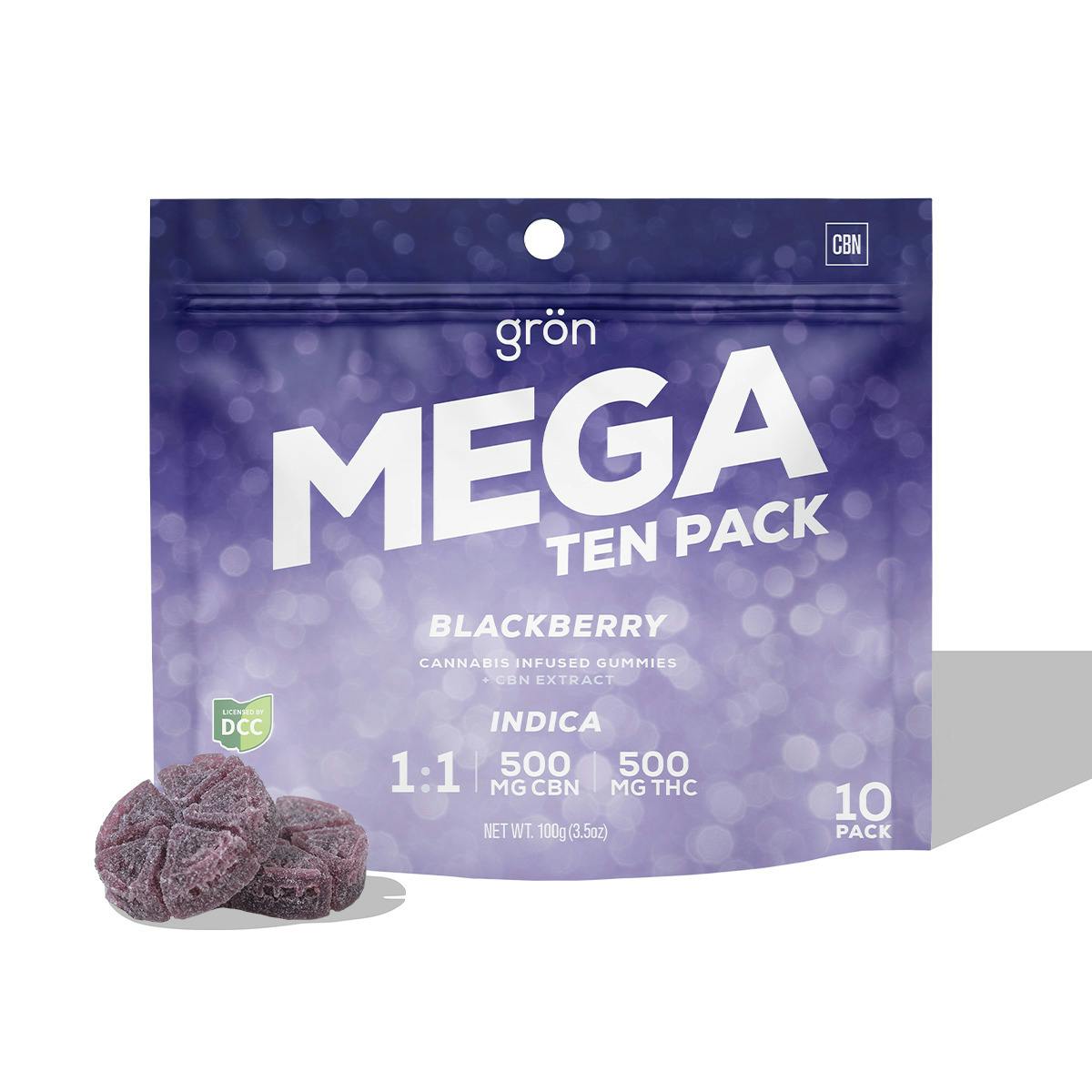 Blackberry | MEGA Gummies 500mg 1:1 THC:CBN 10pk