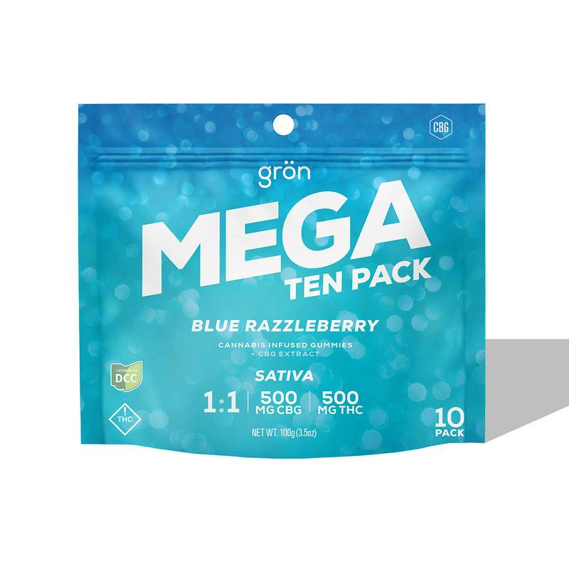 Blue Razzleberry | MEGA Gummies 500mg 1:1 THC:CBG 10pk