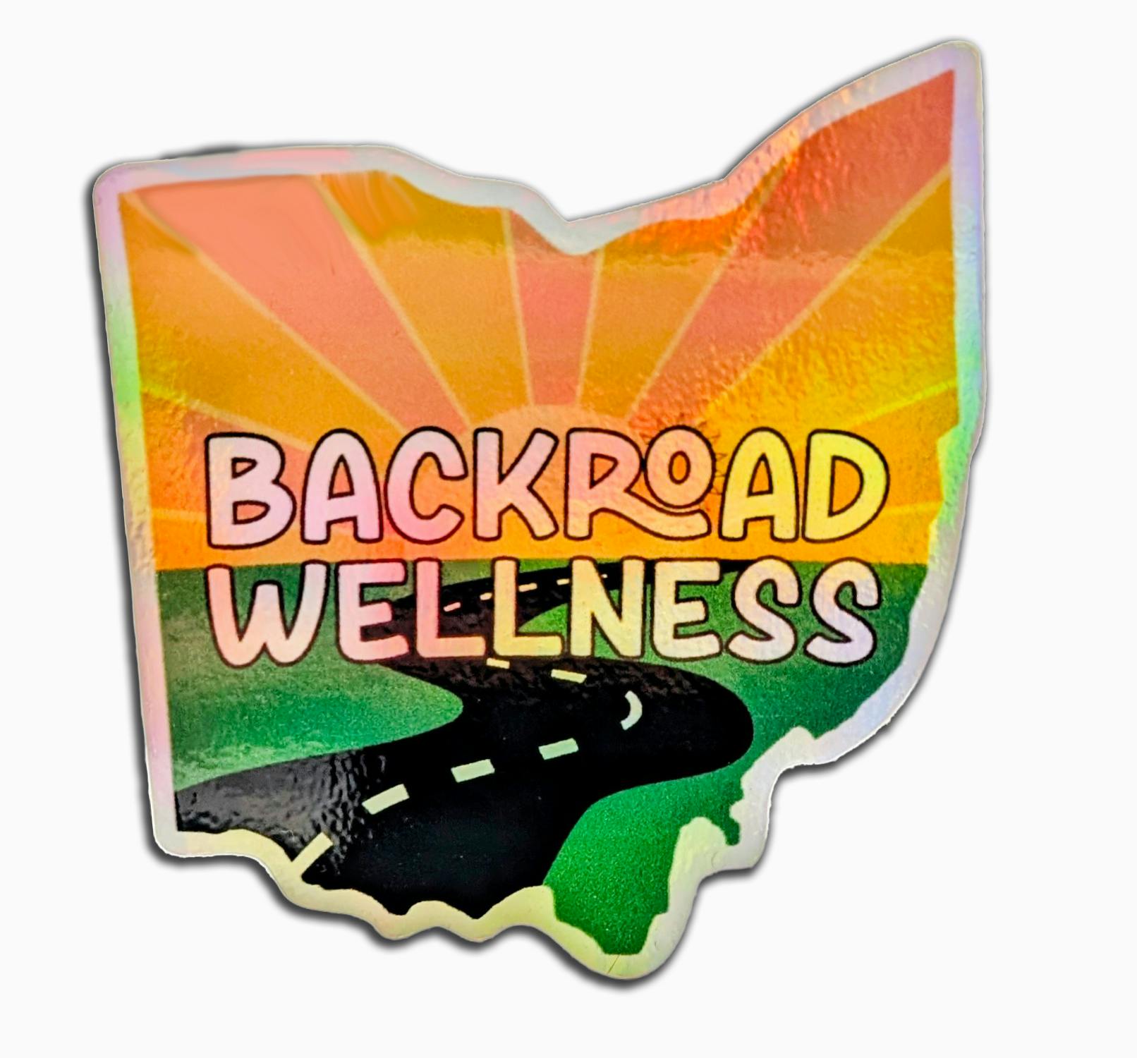 Backroad Wellness - Sticker - 3" Circle holographic state logo