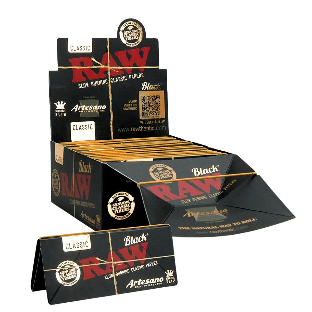 RAW Black Artesano KS Slim Papers w/ Tips - 15ct