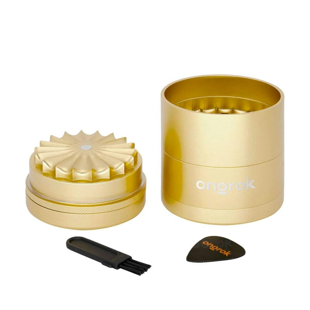Ongrok | EZ Open Flower Tooth 5 Piece Grinder with Storage Compartment | -Gold
