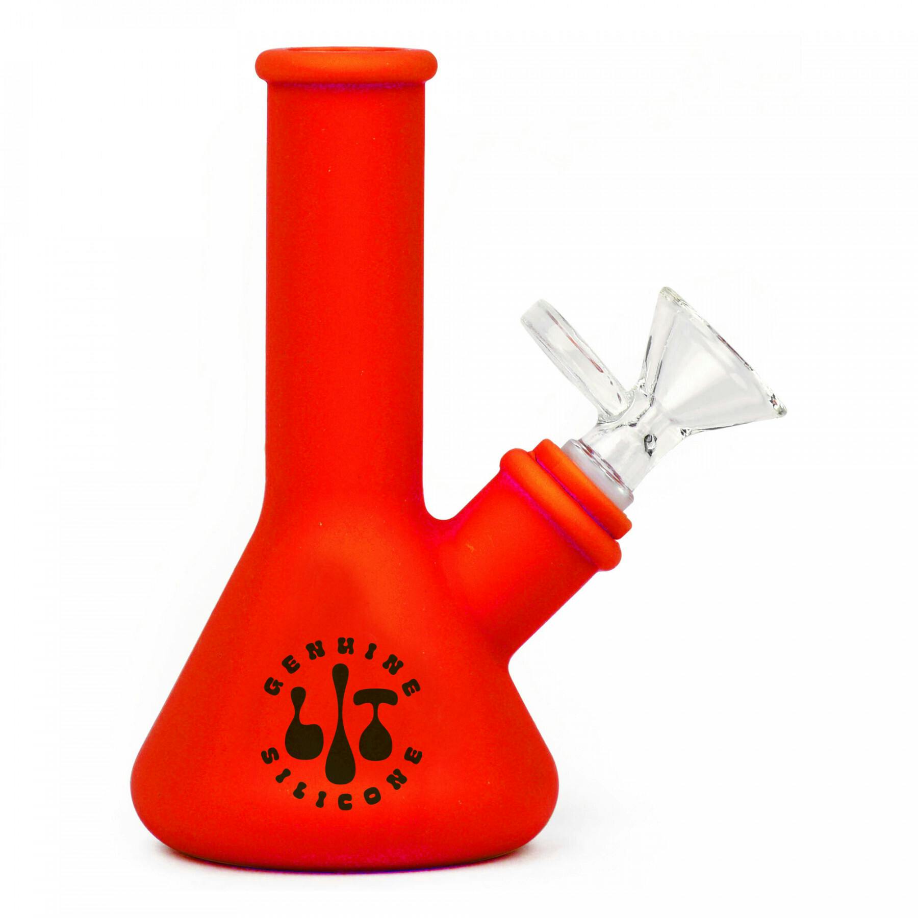 LIT Silicone 5" Tall Blue, Green & White Beaker Water Pipe W/Glass Pull-Out