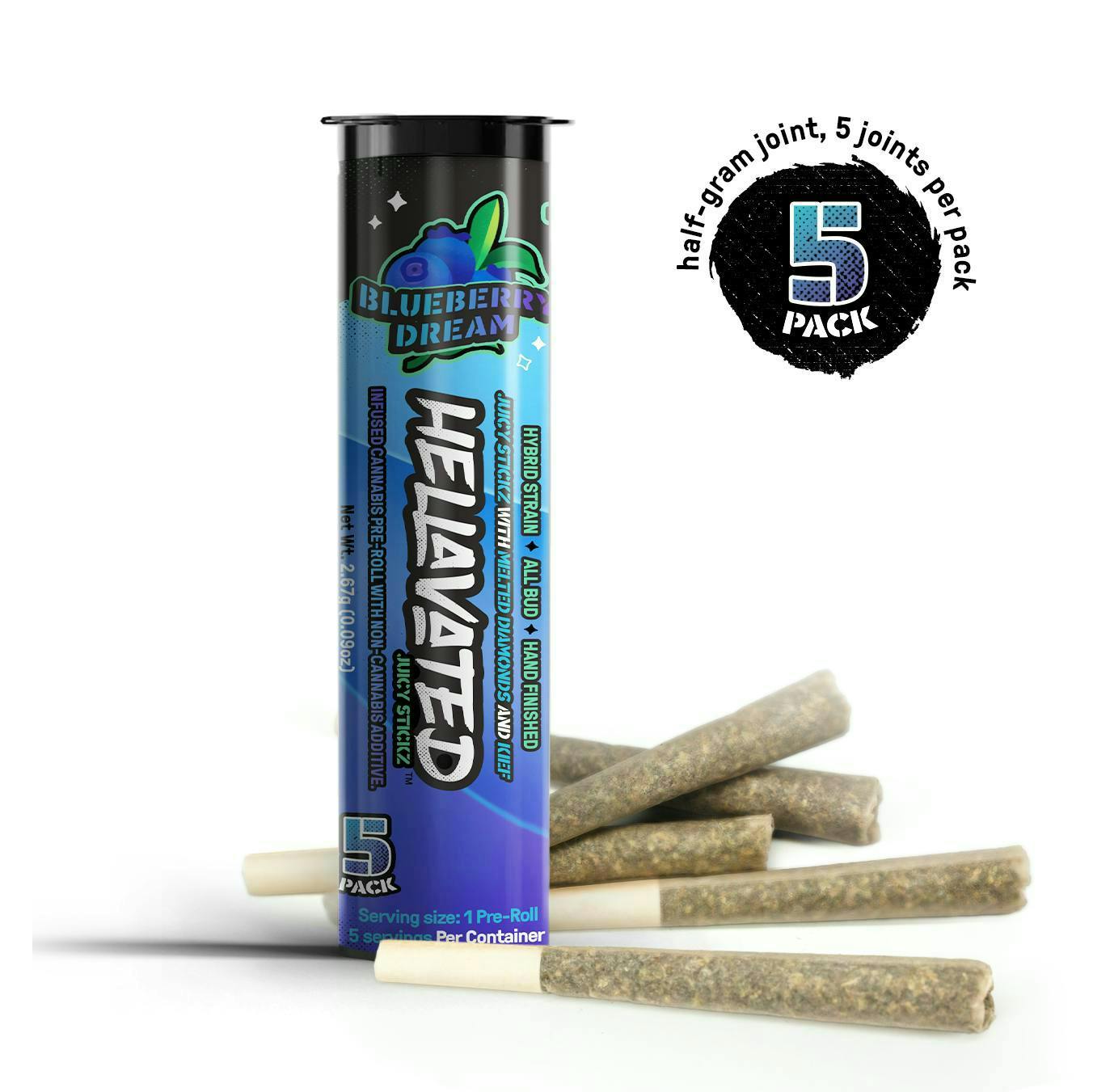 Hellavated | Juicy Stickz | Infused PreRoll | - Blueberry Dream | 0.5g x 5 at Stoked Dispensary