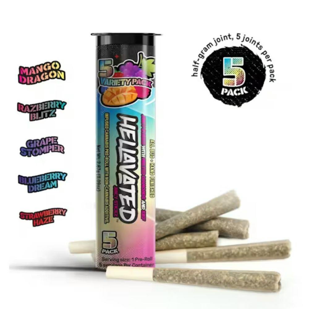 Hellavated | Juicy Stickz | Infused PreRoll | - Variety Hellavated | 0.5g x 5 at Stoked Dispensary