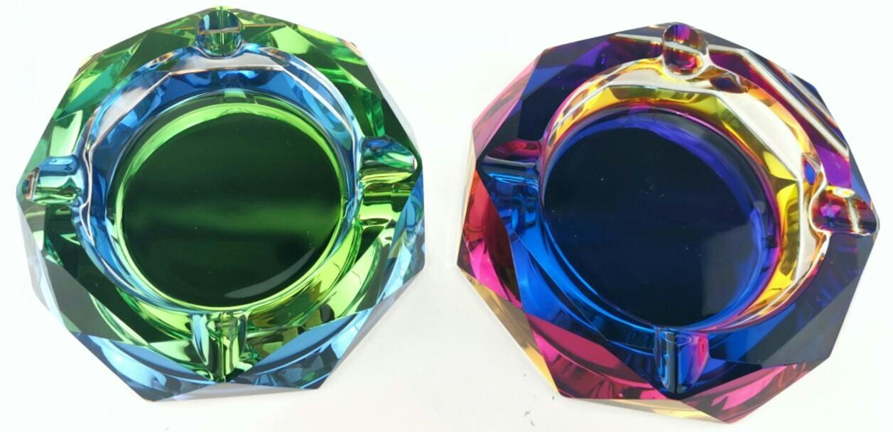 4" Faceted Octagon Iridized Glass Ashtray | Assorted Colors