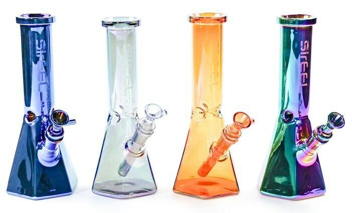 SirEEL - 10" Iridized Hexagonal Beaker Bong with Bowl, Assorted Colors May Vary