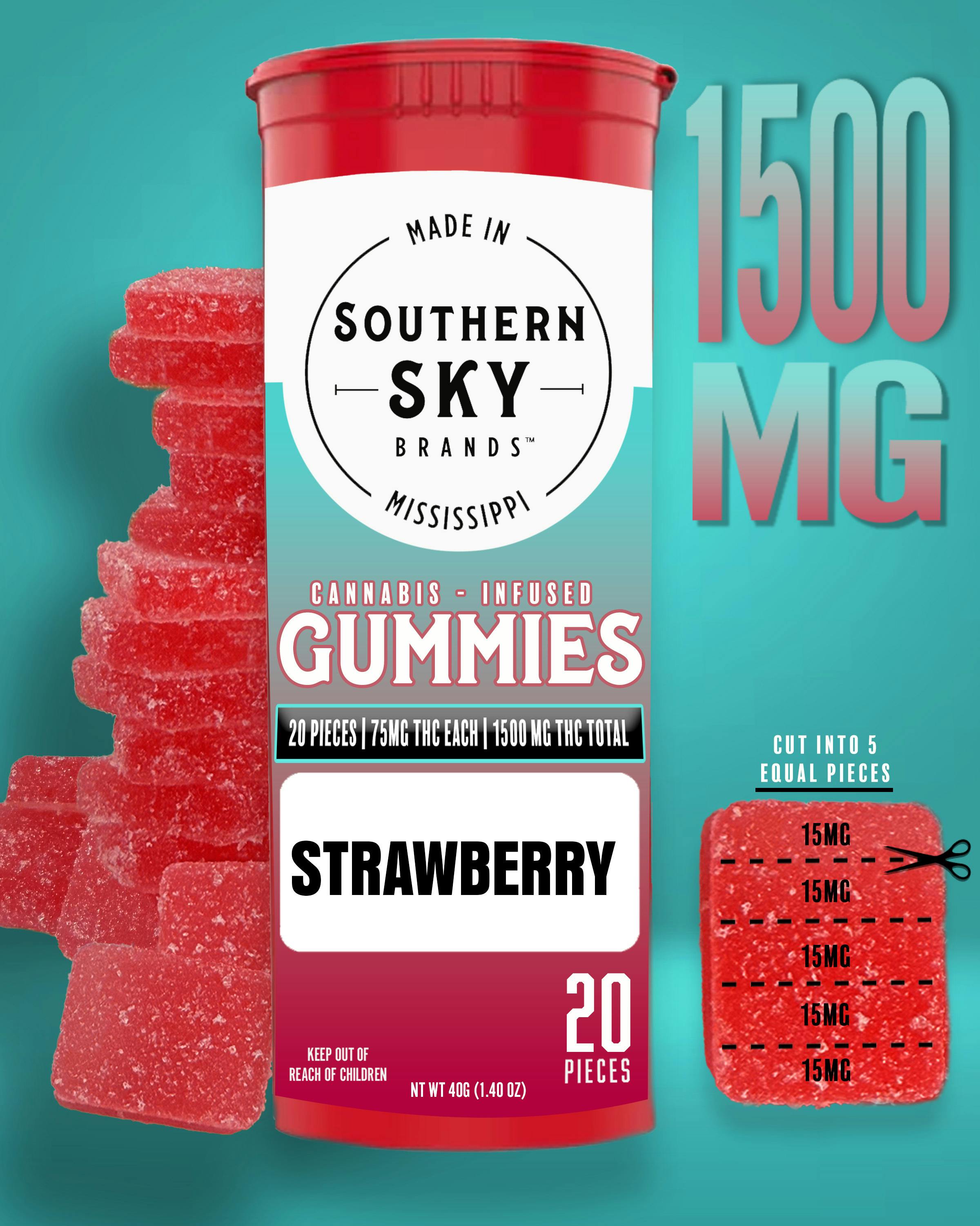 Strawberry Temptations Gummies x 20 - 1500mg