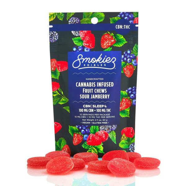 Smokiez Fruit Chews 10pk - SOUR Jamberry CBN/THC 1:1