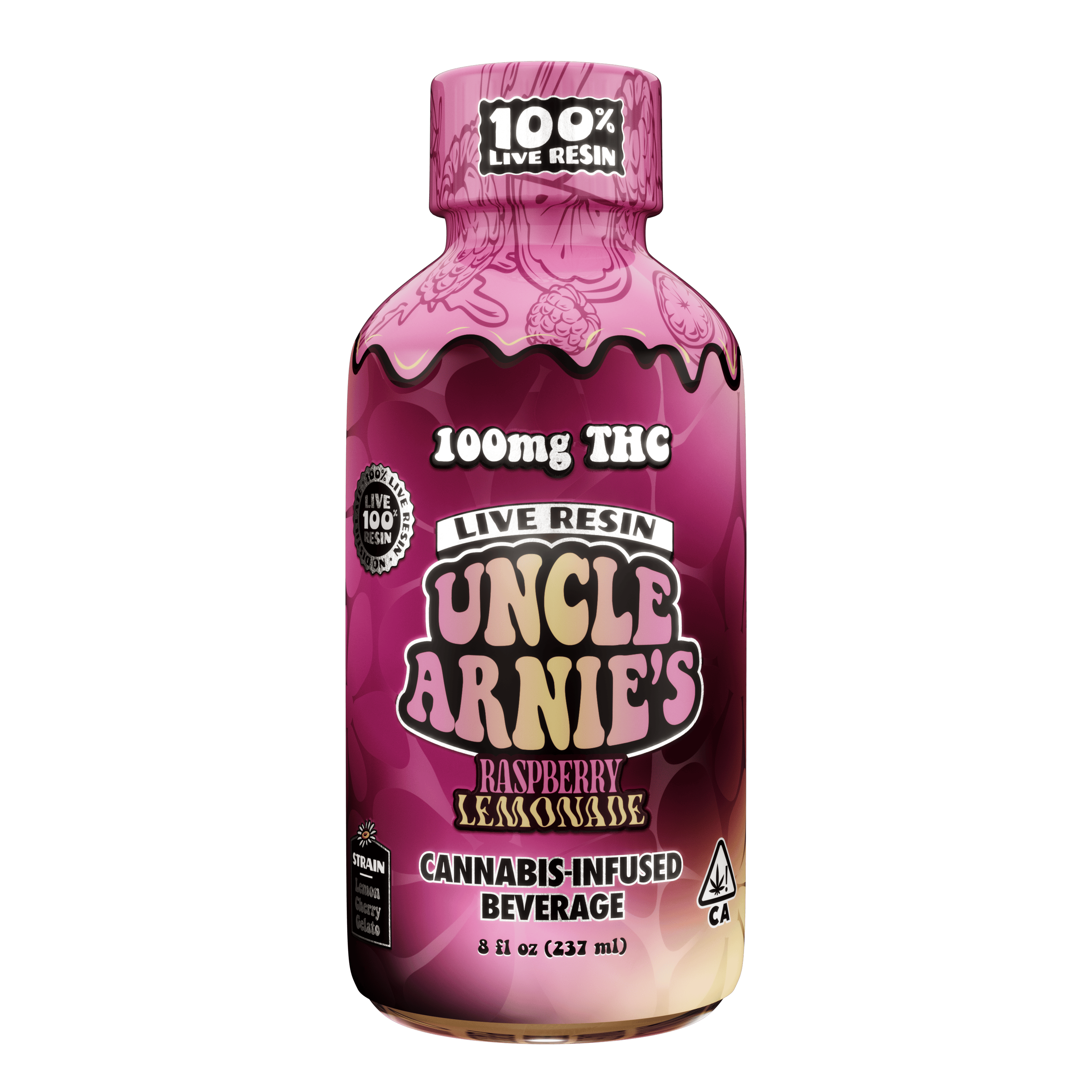 KB - UNCLE ARNIES - LIVE RESIN BEVERAGE - RASPBERRY LEMONADE - 100MG