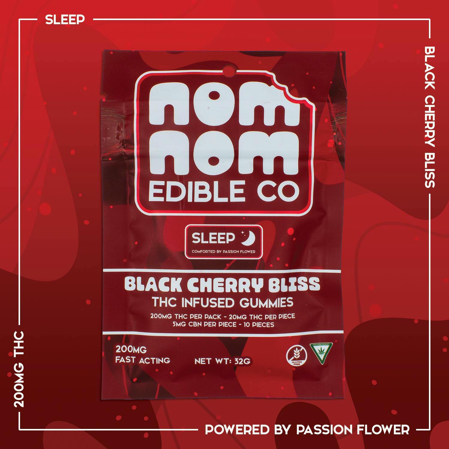 Nom Nom - Black Cherry Bliss Hash Rosin Infused Gummy Edibles - 100mg