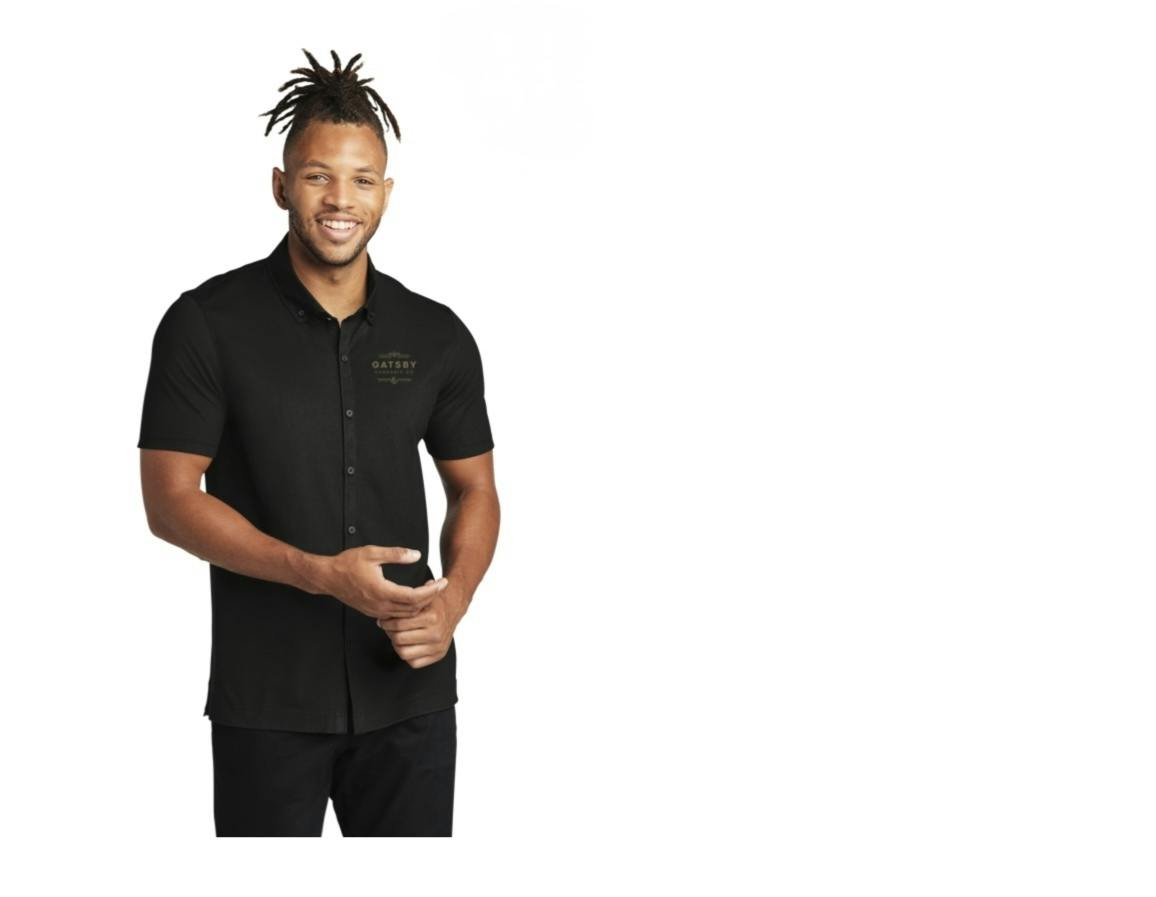 GATSBY MERCH | GATSBY LOGO | BLK & GLD T-SHIRT (MEN'S FULL-BUTTON POLO) | LARGE