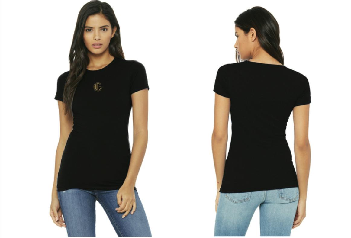 GATSBY MERCH | GATSBY LOGO | BLK & GLD T-SHIRT (WOMEN'S SLIM-FIT) | MEDIUM