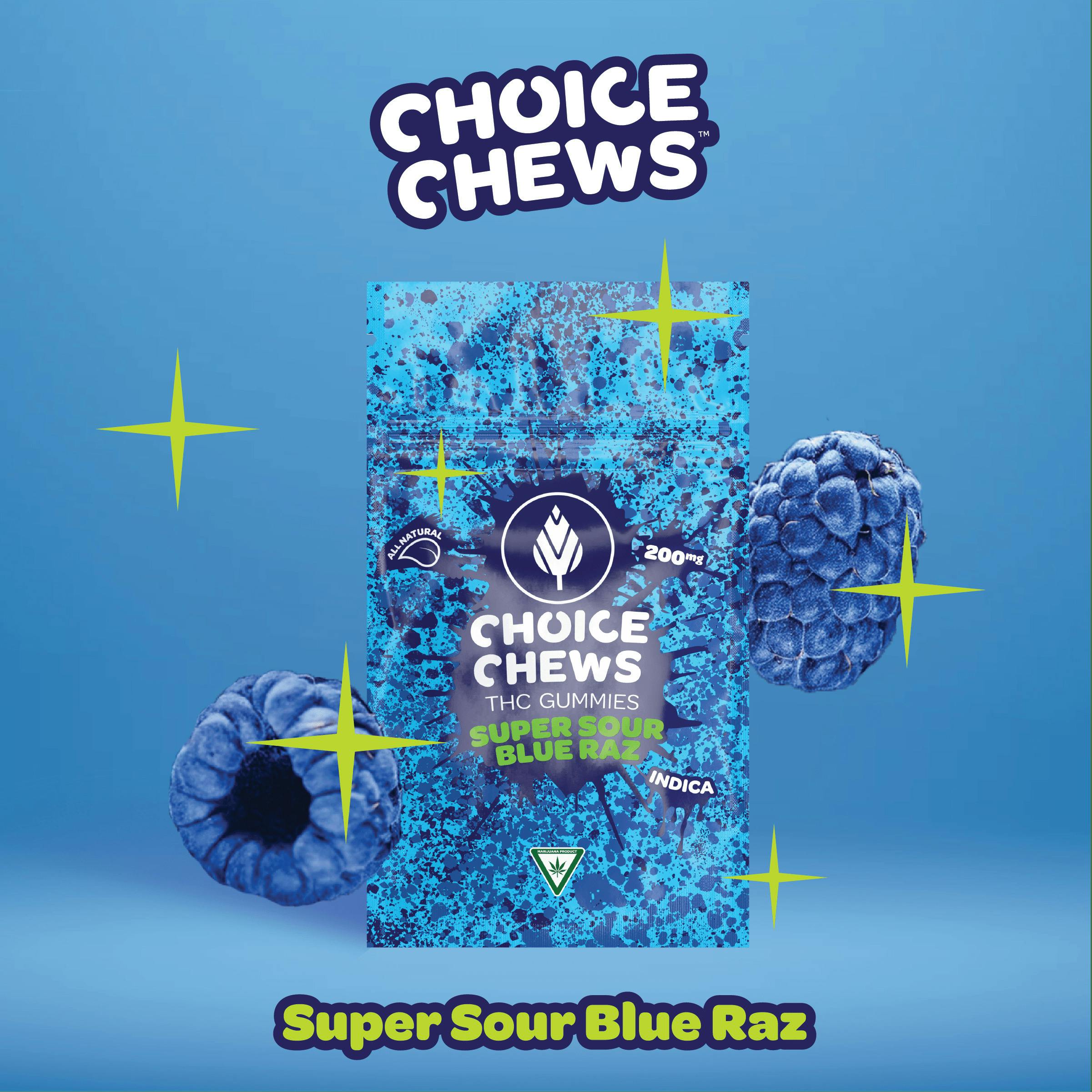CHOICE CHEWS | SUPER SOUR BLUE RAZ CHEWS | 200MG | INDICA