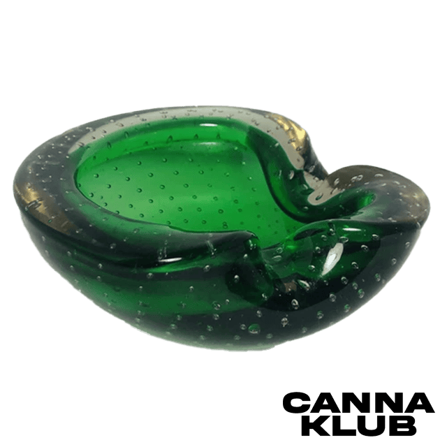 VINTAGE MURANO GREEN ASHTRAY BULLICANTE CONTROLLED BUBBLE