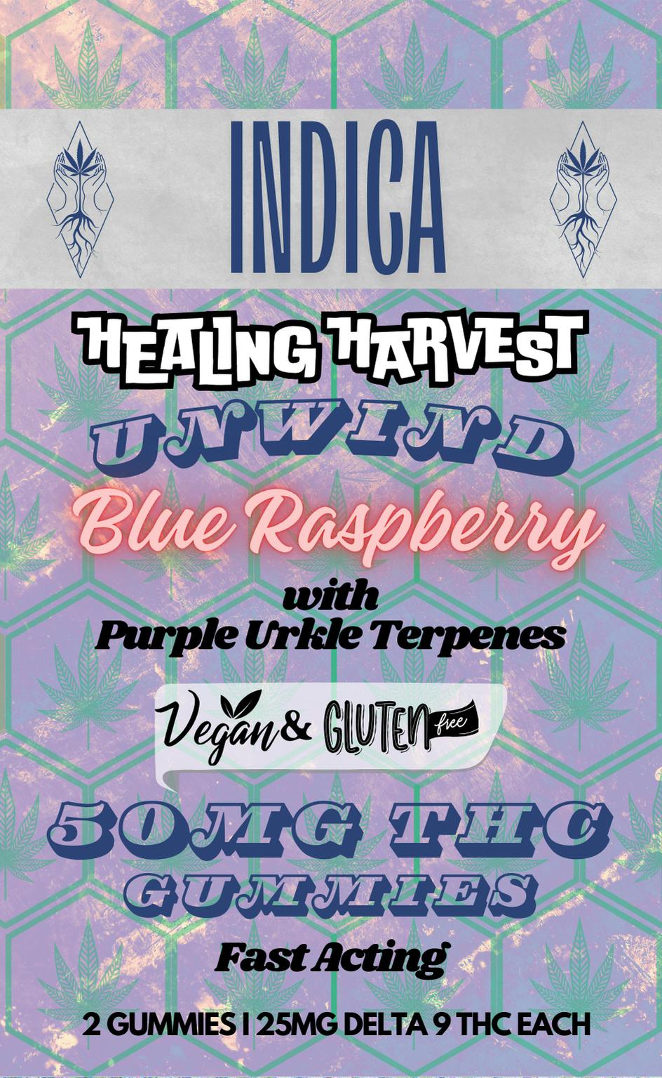 Indica 25mg THC Blue Raspberry Gummy Wheel w/ Purple Urkle Terpenes - 2 Pack - Healing Harvest at Healing Harvest Dispensary