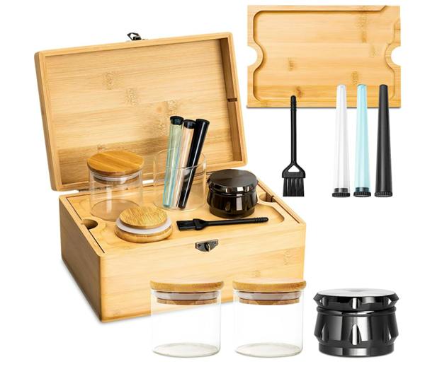 Bamboo Stash Box - Lockable - with Sound-Absorbing Design and Accessories
