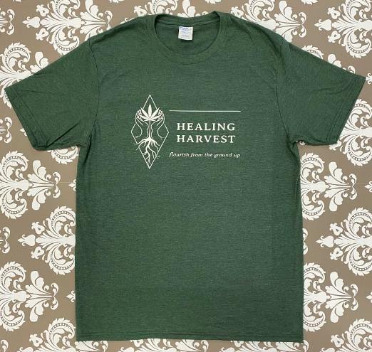 Healing Harvest Logo T-shirt - Forest Green Heather - Large