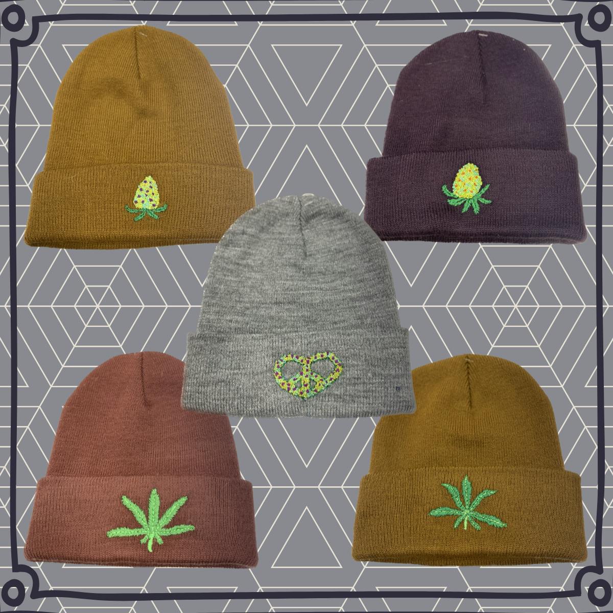 Embroidered Cannabis Themed Stocking Hats