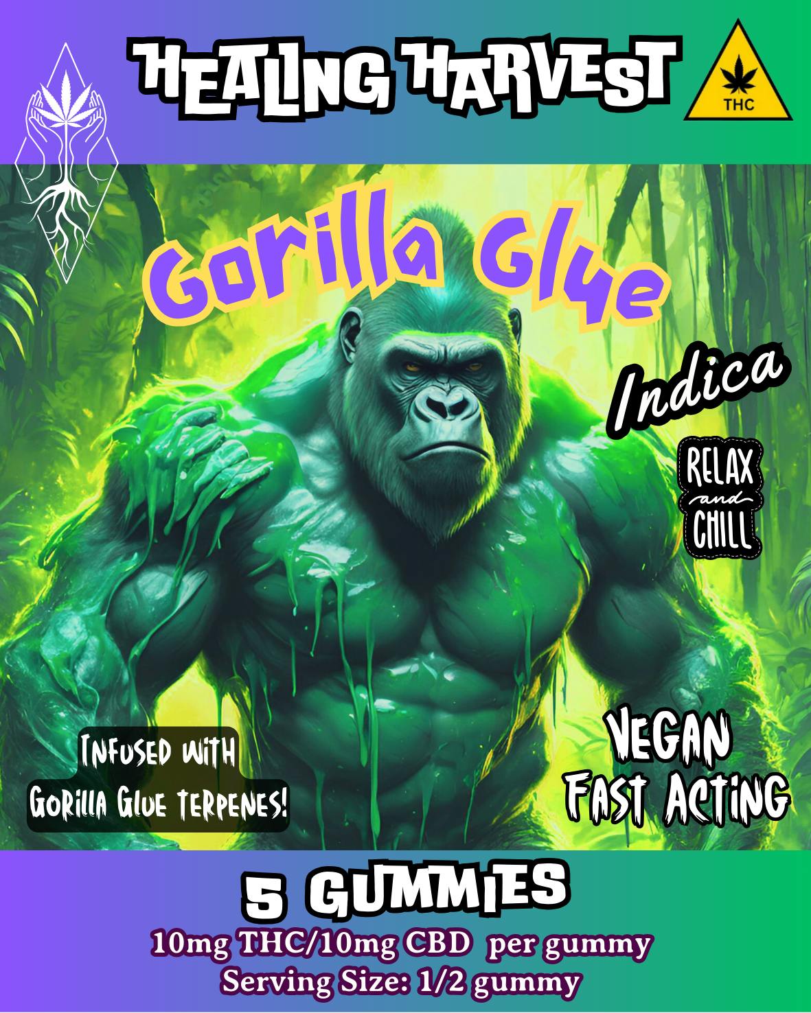 Gorilla Glue - Grape 10mg THC + 10mg CBD + Indica Terpenes - 5 Pack - Healing Harvest at Healing Harvest Dispensary